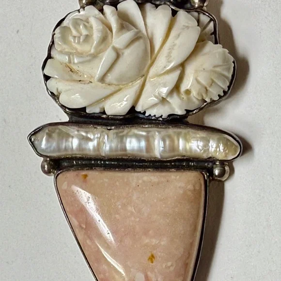 big pendant pin brooch Amy Kahn Russel stylized ice cream pink tourmaline pearl